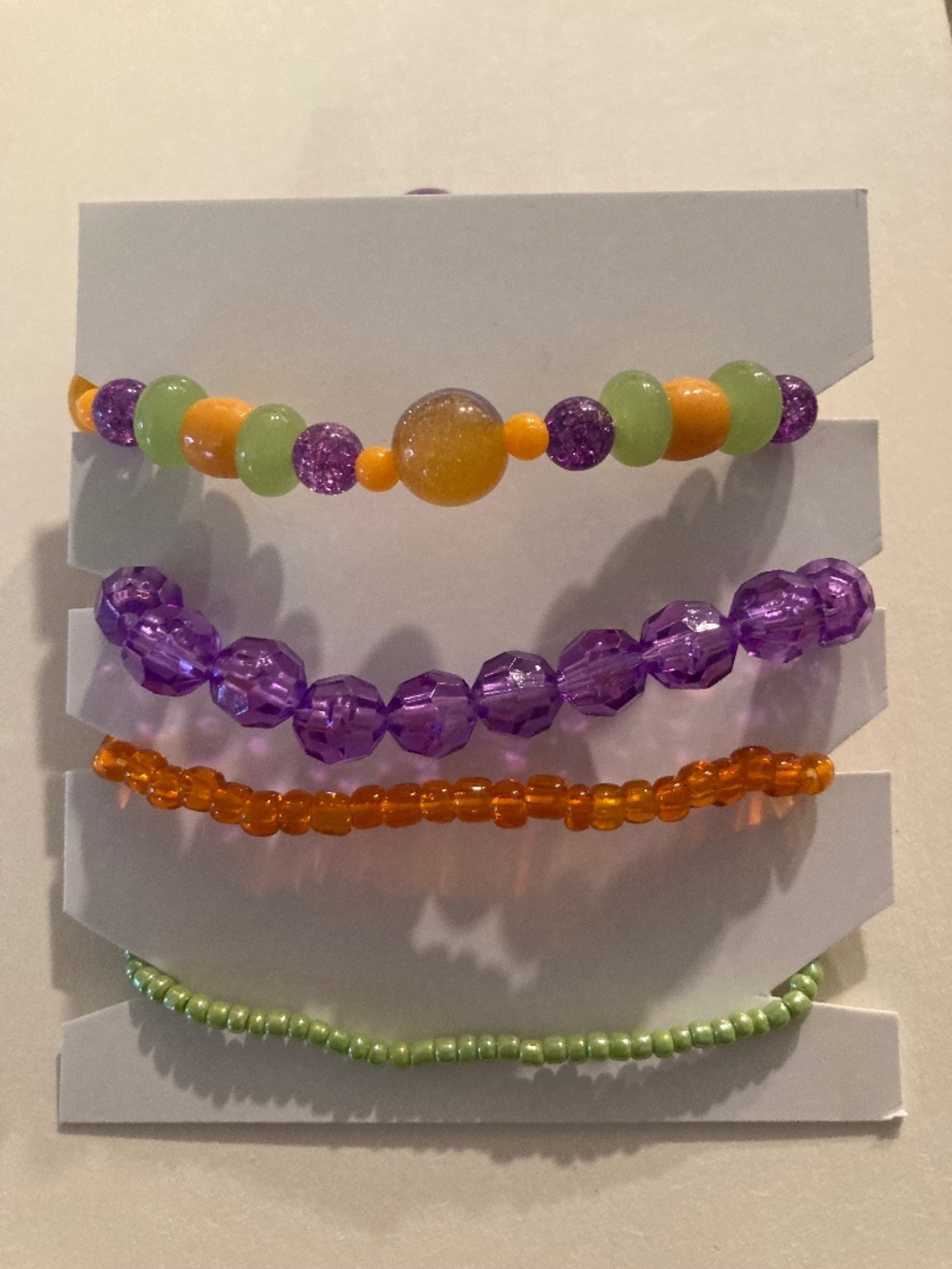 Purple Orange Green Pre-Stretched Elastic Bracelet Set - 6.5”